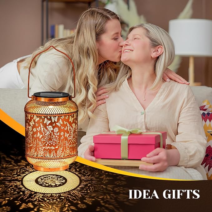 Solar Lanterns Outdoor Waterproof Hanging Solar Lights, Butterfly Gardening Gifts for Women, Mom, Metal Decorative LED Fairy Lanterns for Yard, Patio, Lawn, Garden Decor