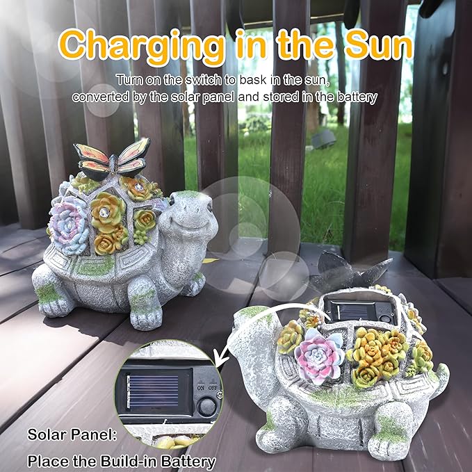 Attivolife Turtle Solar Garden Outdoor Statues with Succulent 7 LED Light, Patio Lawn Balcon Yard Ornament Art Decor, Mother Day Housewarming Birthday Gift for Mom Women Grandma