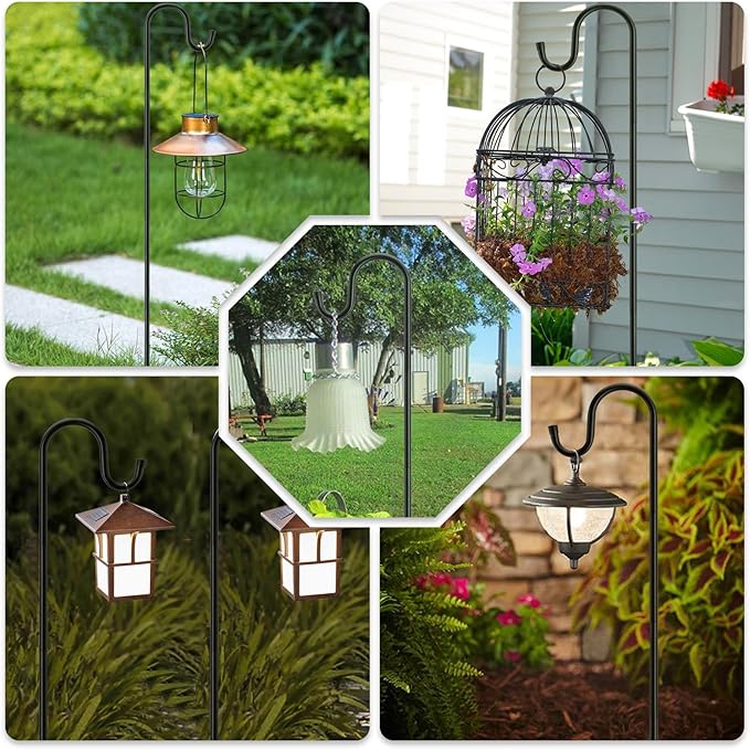 Shepherds Hooks for Outdoor with 7 Base Prongs, 72 Inches Heavy Duty Garden Bird Feeder Pole for Hanging Bird Feeder, Plant Baskets, Solar Light Lanterns, Outdoor Plant Hanger Hook,2 Packs