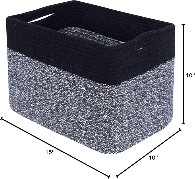 MINTWOOD Design Storage Basket for Shelves, Decorative Baskets for Organizing, Book Basket, Storage Cube Bin Box, Woven Closet Organizer, Pantry Closet and Shoe Basket, Black Grey Mix