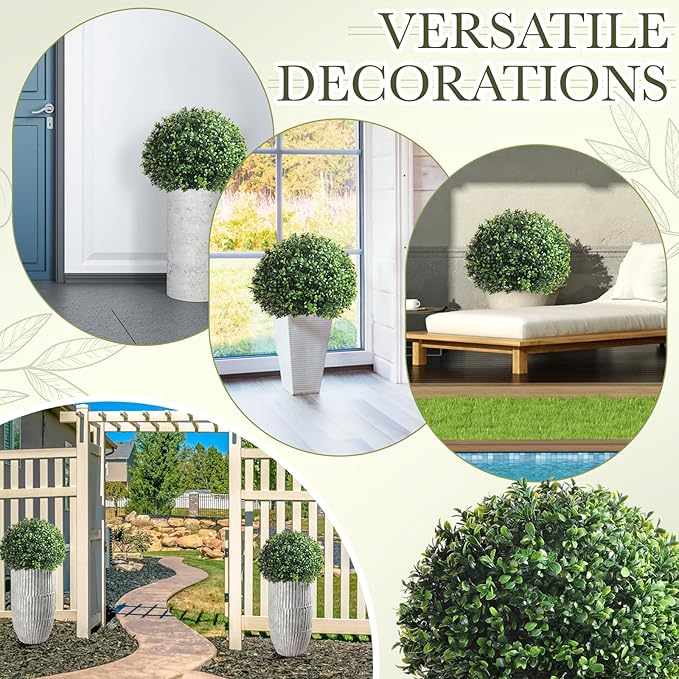 Yunlly 2 Pack 18" Artificial Boxwood Ball Bush Topiary Trees Fake Outdoor Plants, Realistic UV Resistance Faux Shrubs with Spike Greenery Topiary Potted for Front Porch Garden Yard Patio Indoor Decor