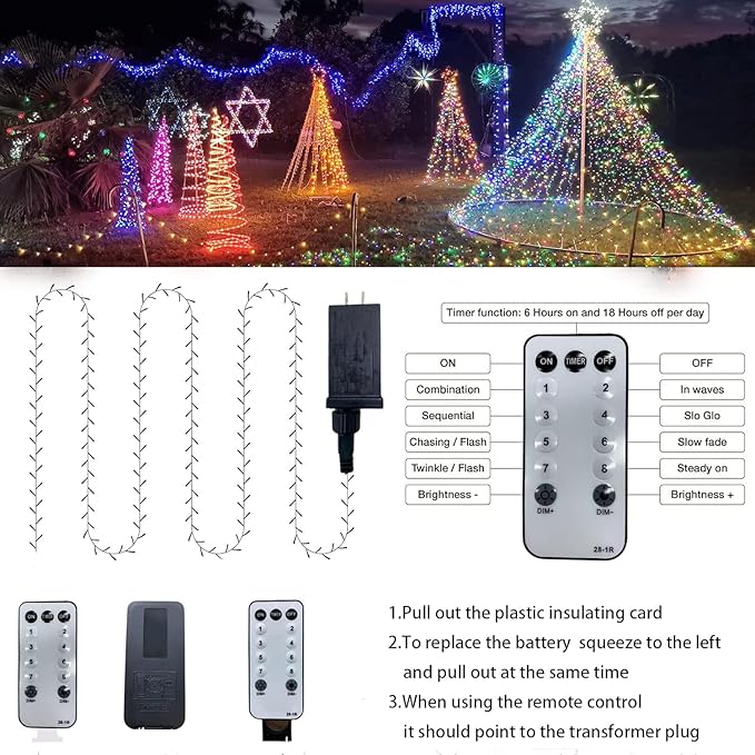 Outdoor String Lights, 600 LED 216Ft Christmas Light with Remote, 8 Lighting Modes, Powered Plug for Wedding Party Garden Tree Yard Indoor Decorations(216 Ft | Multi, 216 Ft)