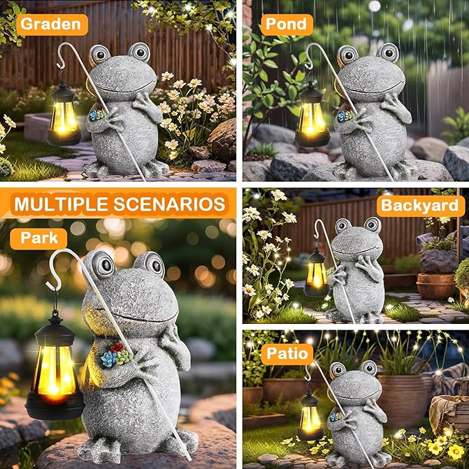 Frog Solar Garden Statues Garden, Resin Frog Figurine Decorations, Outdoor Frog Garden Decor Art for Lawn,Yard, Unique Housewarming Gift for Garden Home