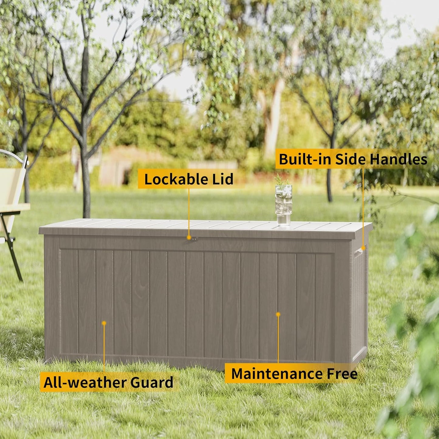 270 Gallon Waterproof Large Resin Deck Box Indoor/Outdoor Lockable Storage Container and Seating for Garden, Pool, and Patio (270 Gallon, Grey)