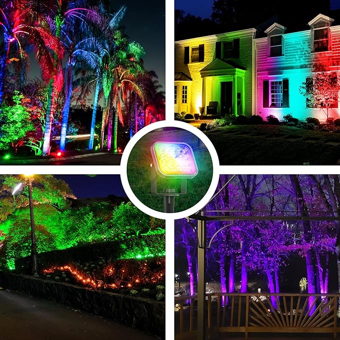 T-Sun Solar Spotlights Outdoor, 4 in 1 Color Changing Solar Landscape Spot Lights Auto ON/Off RGB Solar Garden Pond Lights for Yard, Pathway, Driveway, Pool Area(RGB)