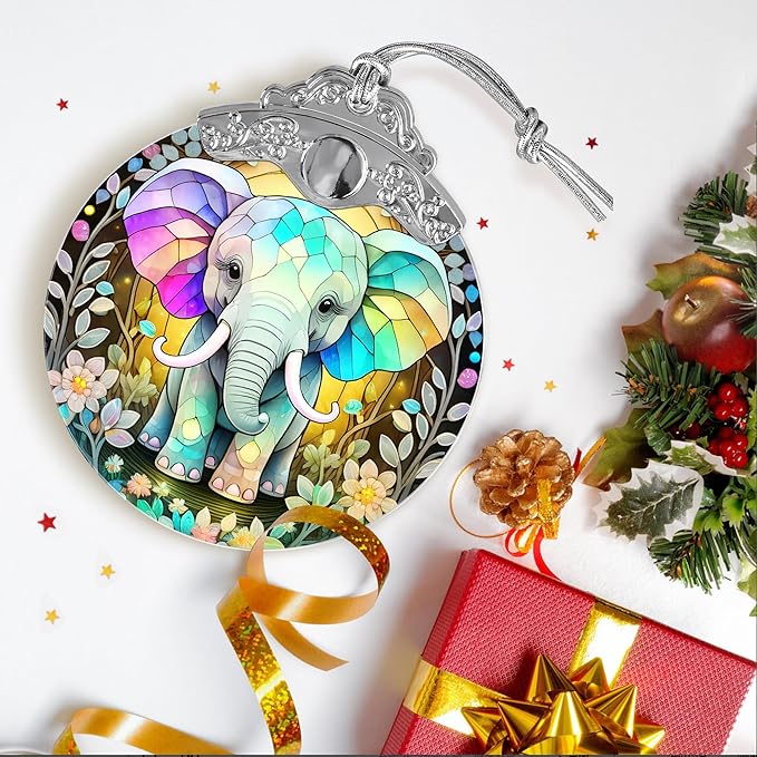 Stained Glass Suncatcher, Jocidea Elephant Ornament, Christmas Ornaments, Holidays Ornaments, Christmas Tree Decor, Elephant Decor for Home, Elephant Gifts