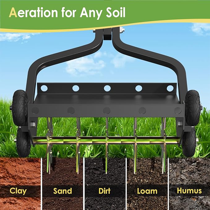Seeutek 18 Inch Lawn Aerator, Upgraded Heavy Duty Manual Aerators Lawn Tool w/ 3D Steel Tines, 4 Wheels & Non-Slip Handle, Push Spike Aerator Suitable for Lawn, Garden and Yard
