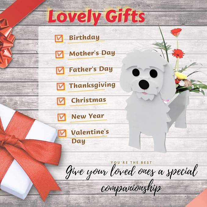 Maltese Dog Planter Plant Pots,Cute Garden Dog Flower Planter,Dog Planters Birthday Gifts for Women,Office,Indoor/Outdoor Decor(9.45 * 7.36 * 13.39in)