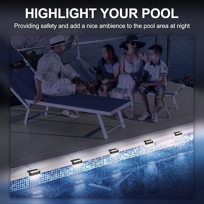 SOLPEX Solar Fence Lights, 6 LEDs Solar Lights Outdoor Waterproof Solar Powered for Deck, Stair, Front Porch, Balcony, Walkway, Garden, Yard, Patio, Pool Decor, IP65 Waterproof (12 Pack, Cold White)