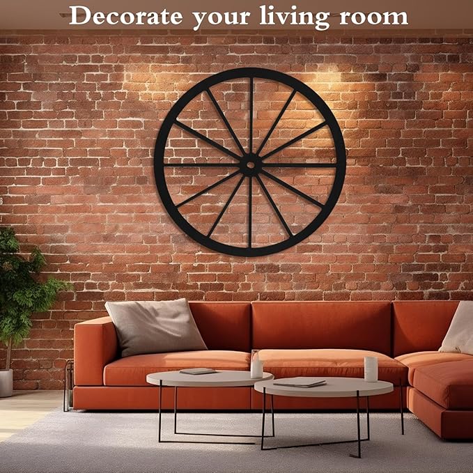 Wood Wagon Wheel Decorative Old Western Style Wagon Wheel Decor Vintage Rustic Wall Hanging Wood Cartwheel Decor for Garden Bar Patio Garage Farmhouse(30 Inch,Black)
