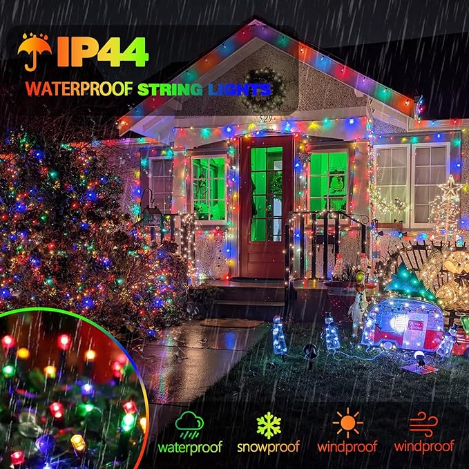SANJICHA 2-Pack 66FT 200 LED Christmas Lights for Indoor Outdoor, Super Bright Plug in String Lights, Waterproof Xmas Lights Outdoor for Christmas Decorations Bedroom Party Xmas Tree (Multicolor)