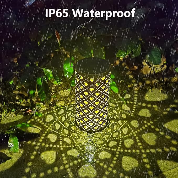 2 Pack Solar Lanterns Outdoor Hanging Heart Pattern Decor Lantern,Waterproof Hollow Out Metal Decorative Garden Light,Graceful Decoration for Patio,Yard,Landscape,Walkway,Festival