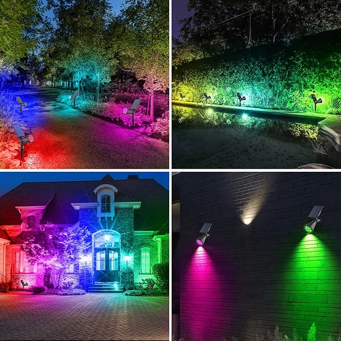 T-SUN Solar Spotlights for Outsides, Christmas Solar Lights Outdoor Waterproof, Color Changing Solar Landscape Spotlights, Auto ON/Off Solar Garden Pond Light for Yard, Trees, Driveway, Patio(4 Pack)