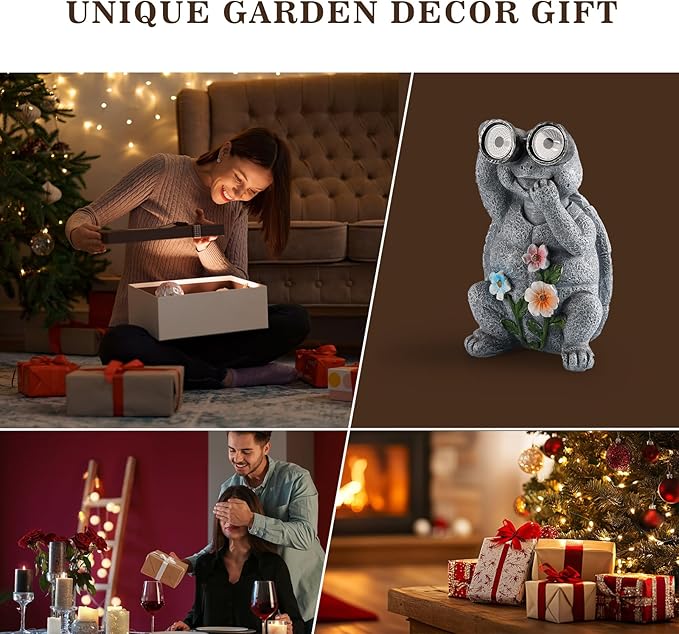 Outdoor Solar Garden Statues, Funny Garden Decor Statue - Resin Animal Statues Decor with Binoculars, Outdoor Solar Statues for Patio Decor, Unique Garden Gifts for Women.