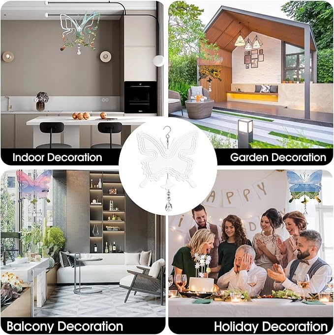 Sublimation Wind Spinner Blanks 8 Inch 4 Pack Wind Spinners Sublimation Blanks with Crystal Pendant Aluminum Metal Wind Spinners for Yard Garden Indoor Outdoor Window Porch Decoration(Butterfly
