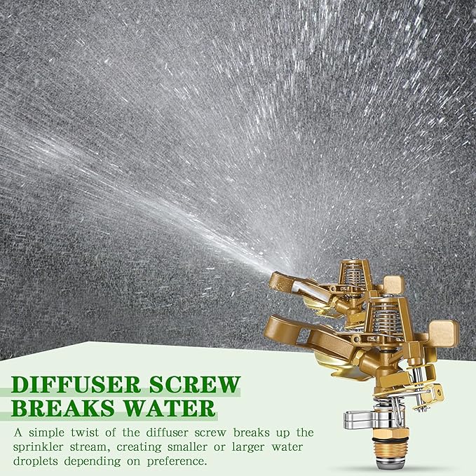 Ferraycle 16 Pieces 1/2 Inch Brass Impact Sprinkler Head with Nozzles Heavy Duty Adjustable 0-360 Degrees Impulse Sprinkler Head Lawn Watering for Yard Irrigation