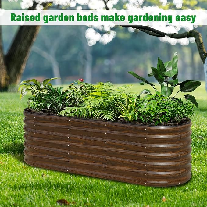 SnugNiture Galvanized Steel Raised Garden Bed, 6x2x2 ft, Outdoor Oval Deep Root Planter Box for Growing Vegetables, Flowers and Fruits