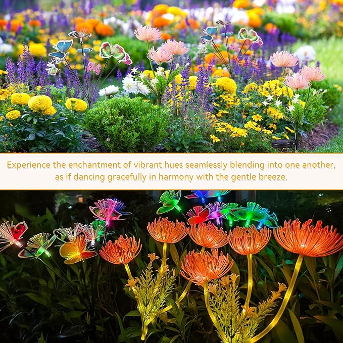 Neporal 4PK Solar Garden Lights Outdoor, Solar Flower Lights + Multi-Color Solar Butterfly Lights Outdoor, Swaying Solar Yard Decorations for Outdoor, IP65 Waterproof (Glowing Flowers, 4, Count)