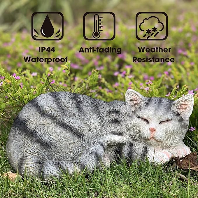 Cat Statue for Garden Outdoor Statue Decor, Garden Cat Statues Decor for Patio, Lawn, Yard Ornament, Sleeping Cat Statue Resin Decoration for Home, Table & Porch, Gift for Mom