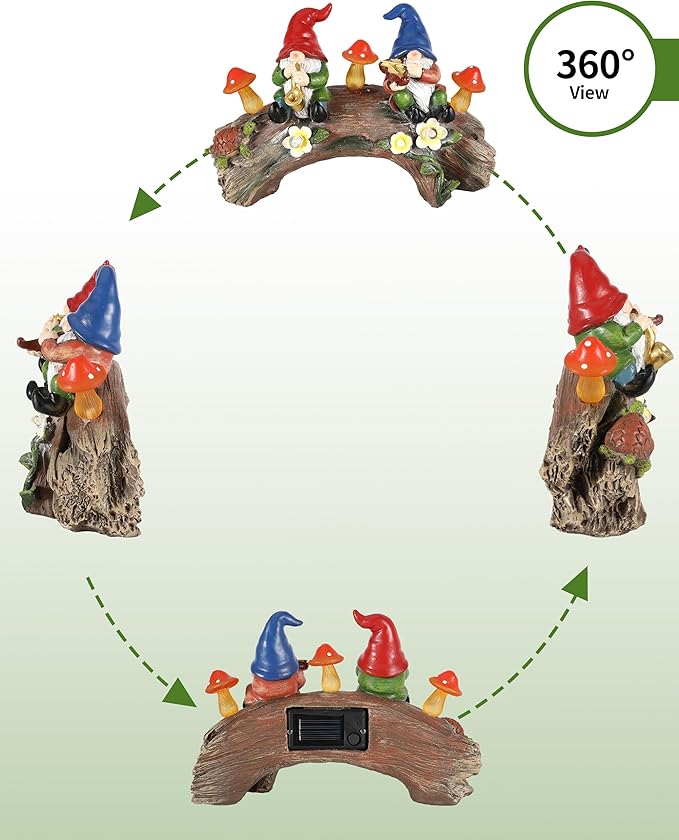 iStatue Enchanted Fairy Garden Gnomes Solar Light - 9'' Hand-Painted Resin Miniature Figurines Perfect for Yard Art Outdoor Patio Decor Lawn Ornaments and Statues Decorations (Gnomes)