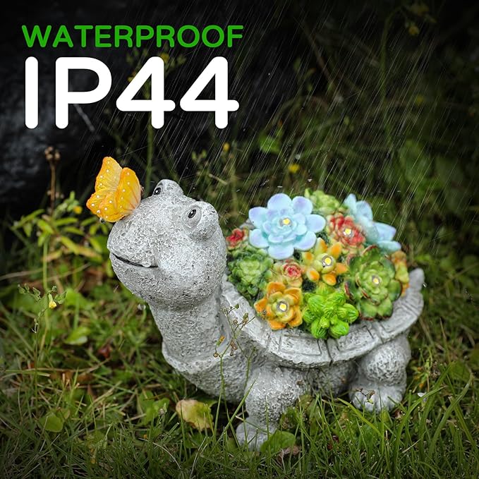 Solar Garden Outdoor Statues Turtle with Succulent Butterfly 8 LED Lights, Lawn Decor Tortoise Figurine for Patio Balcony Yard, Yard Unique Christmas Birthdays Gift for Mom Grandma