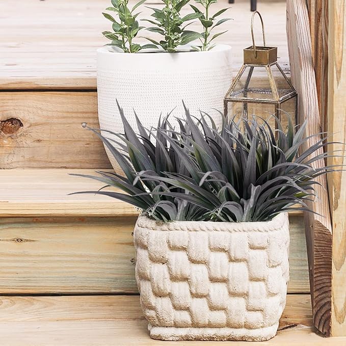 16Pcs Artificial Grass Fake Plants 17.3in Outdoor Plants UV Resistant Faux Greenery Stems Fake Grass for Home Window Garden Office Patio Pathway Front Porch Décor Green & Black