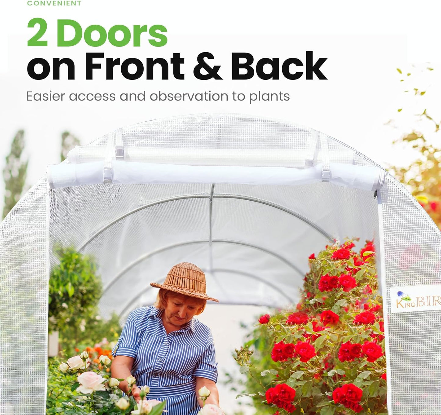 KING BIRD Premium 10x6.6x6.6FT Greenhouse for Outdoors, Large Walk-in Heavy Duty Galvanized Steel Frame, Mesh Door Screen Window Upgraded Zipper Tunnel Hoop for Garden Plant Winter, White