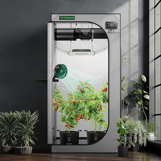 VIVOSUN G336 36"x36"x72" Grow Tent, 3x3 FT Advanced Gray Mylar Tent with 19mm Poles, Observation Window and Floor Tray for Hydroponic Plants for VS2000/VS3000