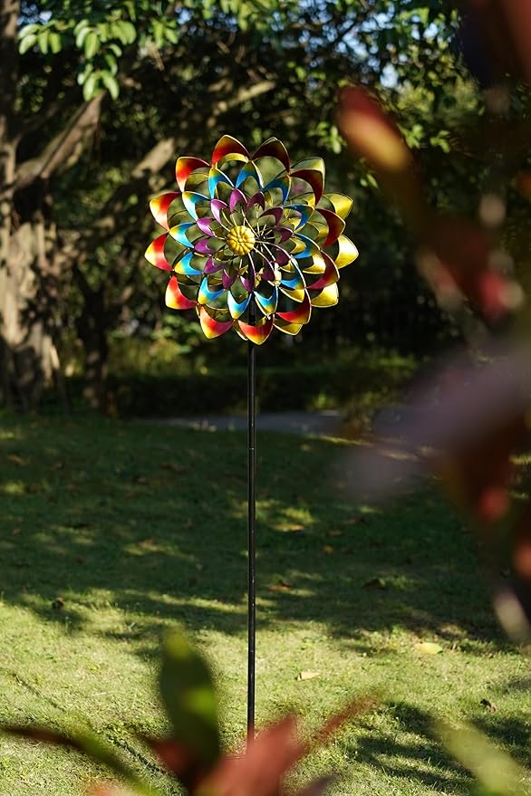 Wind Spinners Outdoor for Yard and Garden Large, Metal Wind Spinners & Wind Sculptures 84 inch, Birthday Gift for Women Family Garden Decor(Colorful)