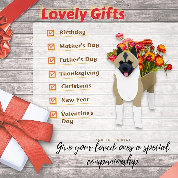 American Akita Dog Planter Plant Pots,Cute Garden Dog Flower Planter,Dog Planters Birthday Gifts for Women,Office,Indoor/Outdoor Decor(9.45 * 6.1 * 13.39in)