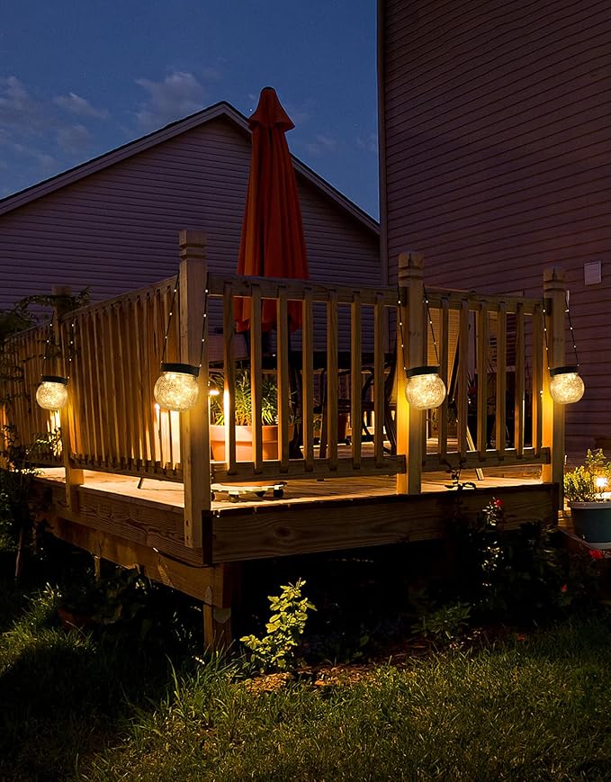 Solar Lanterns Solar Lights Outdoor Waterproof 6-Pack, Solar Powered Hanging Lights Cracked Glass Hanging Globes for Christmas Decoration, Shepherd Hook, Garden Tree Ornaments