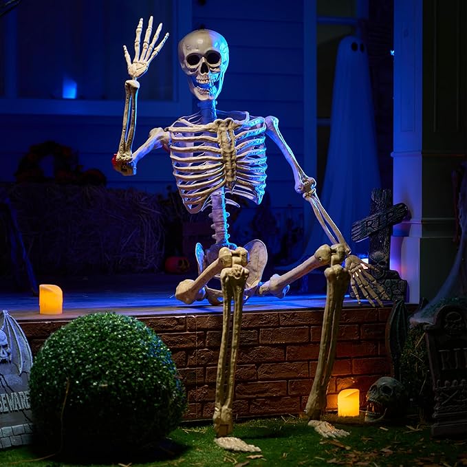 JOYIN 6.9 FT Halloween Skeleton Posable Plastic Full Body Realistic Human Bones with Movable Joints for Indoor Outdoor Halloween Props Spooky Scene Party Decorations(Yellow,No Screwdriver)