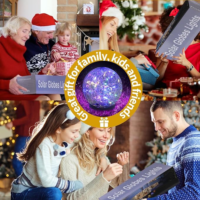 Solar Globe Lights Outdoor Waterproof-Solar Balls Garden-Cracked Glass Ball Solar Lights Outdoor-Solar Orbs Outside-Outdoor Decorations Patio & Yard Lawn Backyard Decor (GUO-XBQ-4-4-4)