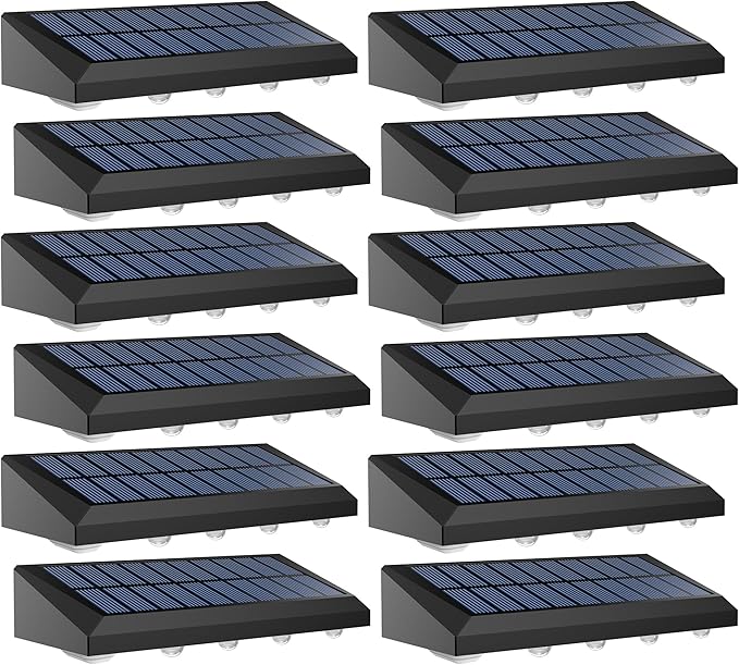 Solar Fence Lights Outdoor Waterproof IP65, 12 Pack Fence Lights Solar Powered 60 Lumens Auto On/Off Step Wall Lights Outside Decorations for Yard, Porch, Patio, Stairs, Pool, Deck, Garden-White Light