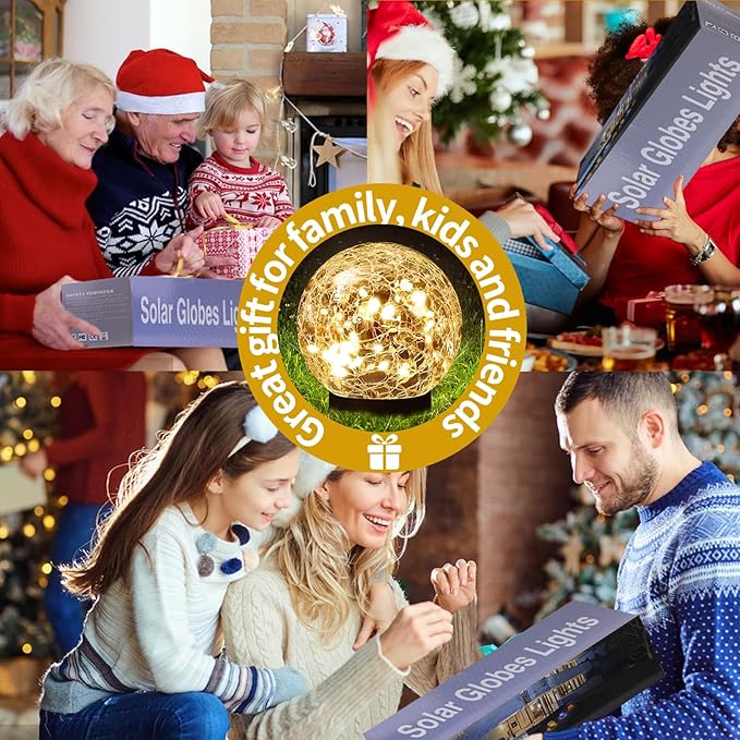 Solar Globe Lights Outdoor Waterproof-Solar Balls Garden-Cracked Glass Ball Solar Lights Outdoor-Solar Orbs Outside-Outdoor Decorations Patio & Yard Lawn Backyard Decor (GUO-XBQ-2-2-2)