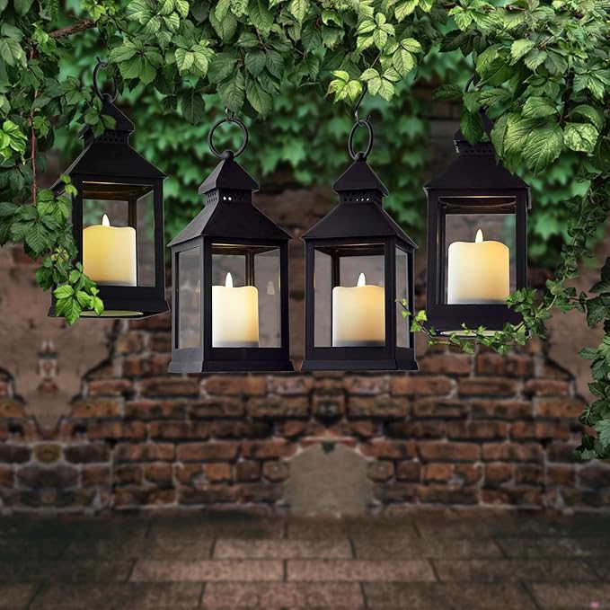 Vintage Lantern Decorative LED Flickering Flameless Candle with Timer, Battery Powered LED Decorative Hanging Lanterns for Indoor Outdoor Garden Yard Home Decor(2 Pack)