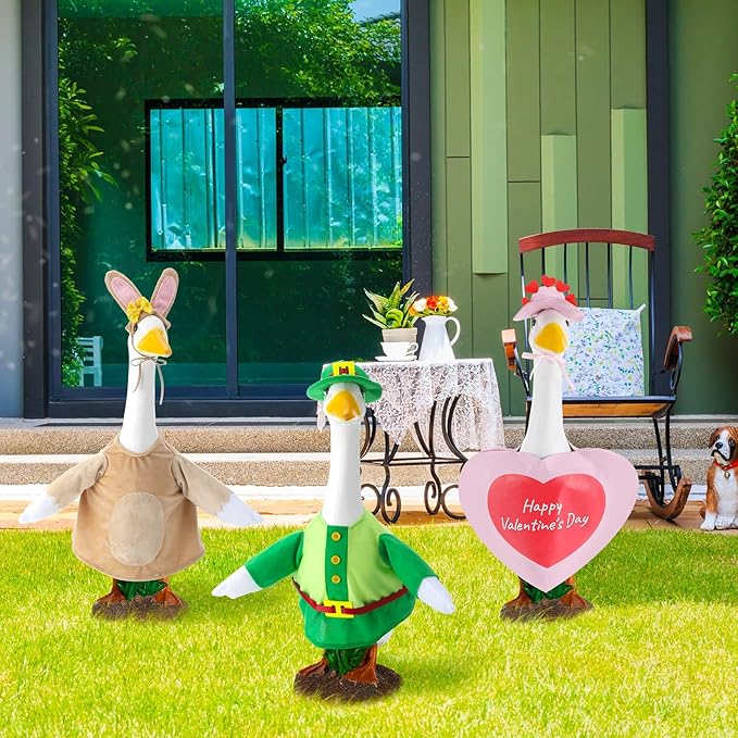 3 Sets Seasonal Goose Outfits Valentine Easter St. Patrick Festivals Lawn Clothing for 23'' Goose Lawn Garden Patio Yard Porch Outdoor Decorations