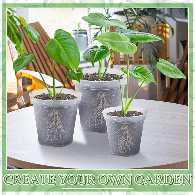 Vesici Large Size Clear Nursery Pots Variety Pack Plant Pots with Drainage Holes Planters for Indoor Plants Flexible Transparent Plastic Plant Bottle Succulents(12 Pcs,6/8/10 Inch)