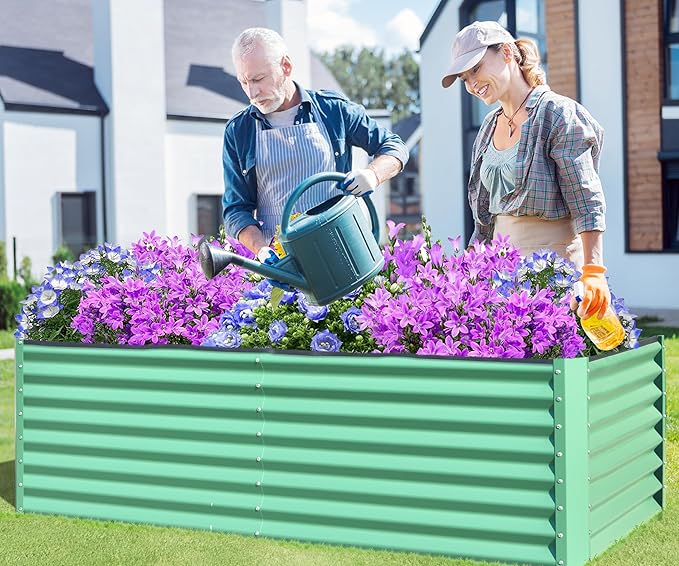 Domi Galvanized Raised Garden Bed, Outdoor Planter Garden Boxes Large Metal Planter Box for Gardening Vegetables Fruits Flowers, Green (6x3x2ft)