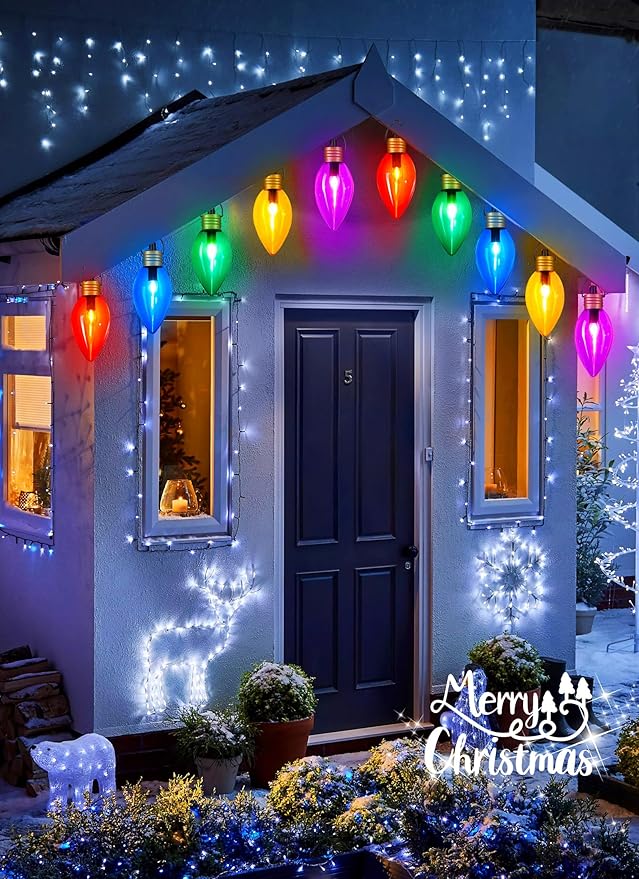 Super Jumbo C9 Christmas Pathway Lights - 11FT 5 LED Walkway Lights, Multicolor Outdoor Decoration for Yard Holiday Lawn