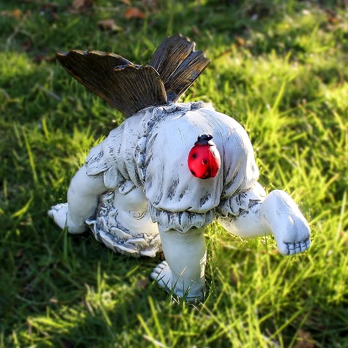 Garden Flower Fairy Outdoor Solar Decor,Fairy Garden Sculpture,Resin Ornaments for Patio Lawn Yard Porch,Playful Garden Flower Fairy Statues for Outside Angel Gifts,8.98 Inches Tall