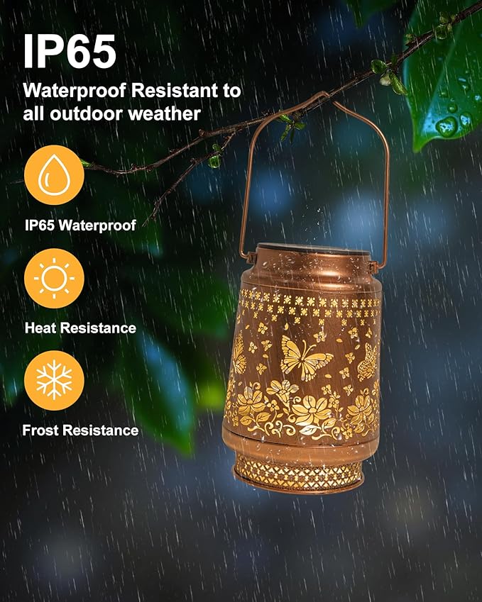 Butterfly Solar Lanterns Outdoor Waterproof, Garden Decor Birthday Gifts for Women Mom Grandma Sister, Metal Hanging Solar Lights Outside Decorative for Yard Patio Backyard Deck Porch Decorations