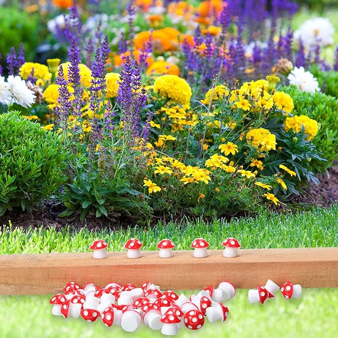 Yulejo 160 Pcs Tiny Mushrooms Mini Figurines Miniature Cute Colorful Mushroom Figurines Indoor Outdoor Mushroom Statue Decor Mushroom Decoration for Garden Landscape Bonsai Craft Ornament (Red, M)