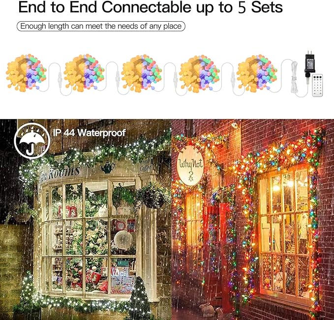 Globe String Lights 115 Feet 200 LED,Plug in Fairy String Lights with Remote Timer Extendable, 11 Modes Indoor Outdoor Color Changing Lights for Wedding Bedroom Classroom Patio Garden