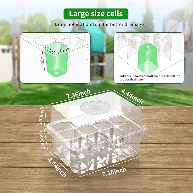 120 Cells Reusable Seed Starter Tray, 10 Pack Seedling Starter Kit for Greenhouse Propagator Station Planting Growing (Clear)