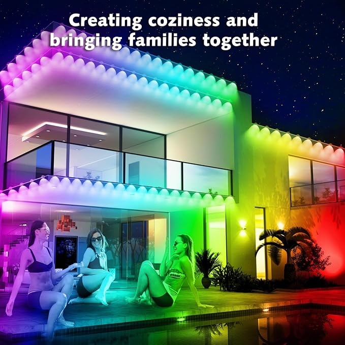 100FT Permanent Outdoor RGB Lights,Waterproof Smart LED Eaves Lights with App/Remote Control,for Christmas and All Holiday Decor,Daily and Accent Lighting,House Roof and Garden Lighting