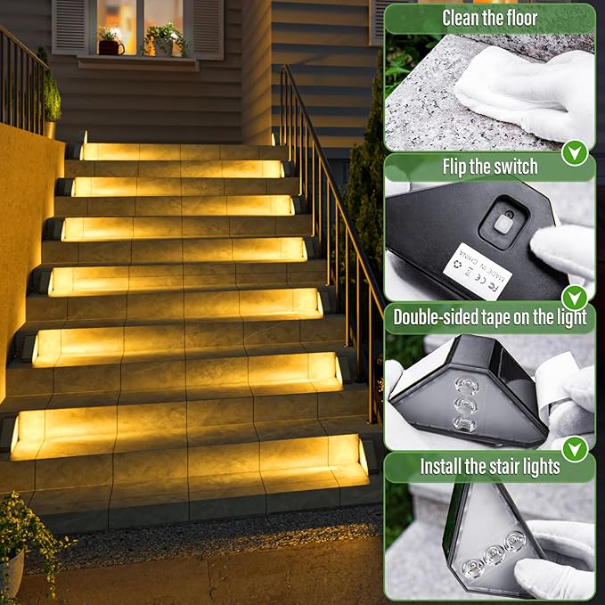 JSOT Solar Step Stair Lights Outdoor Waterproof for Yard Lighting Decor, 16 Pack Solar Powered Deck Fence Lights Outside, Solar Garden Lights for Backyard, Front Porch Step, Balcony, Wall, Patio