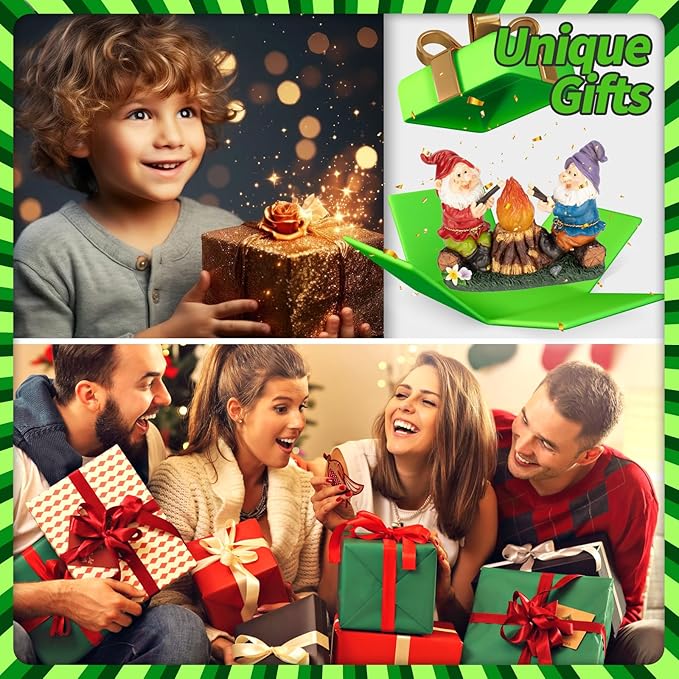 mopha Solar Garden Gnomes Statues Outdoor Christmas Flame Lights Decor, Resin Gifts Figurines Outside Decoration Ornaments Clearance Gardening Decoration