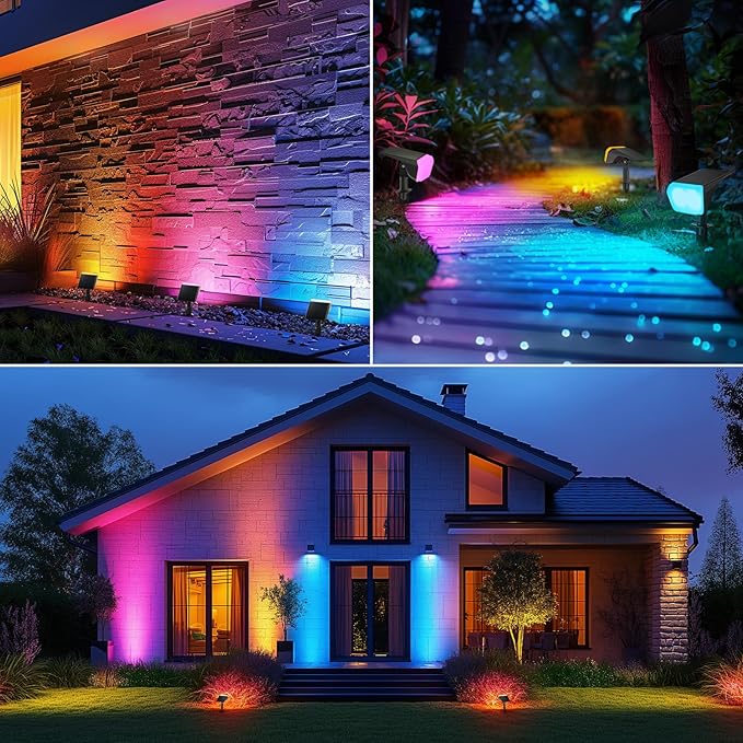 Consciot Solar Spot Lights Outdoor, 30 LED Waterproof Color Changing Solar Spotlight, 2 in 1 Adjustable Wall Lights, 10 Colors, Dusk-to-Dawn Solar Landscape Spotlights for Garden Yard Walkway, 6 Pack