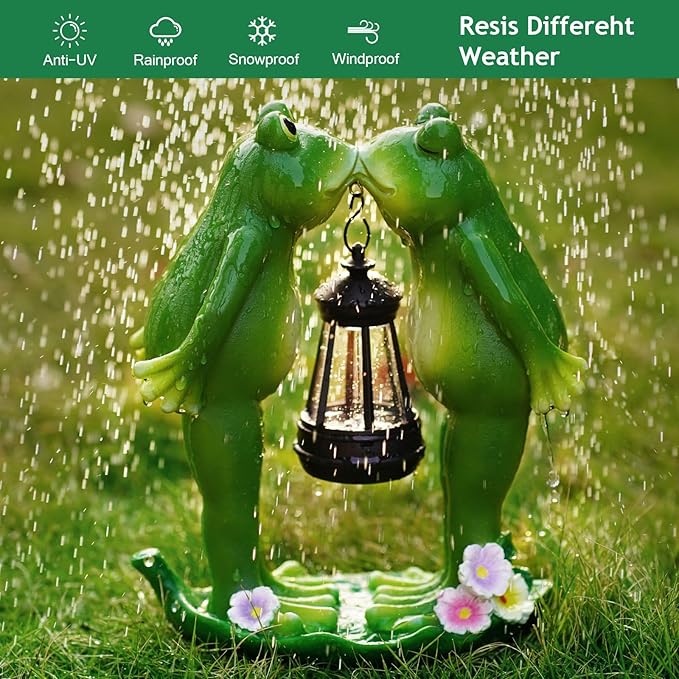 Solar Frogs Statue for Easter Garden Decor Solar Lantern LED Outdoor Decoration Figurines for Porch Patio,Yard,Lawn - Frog Gifts for Women Mom Grandma Wife (Kiss Frog)